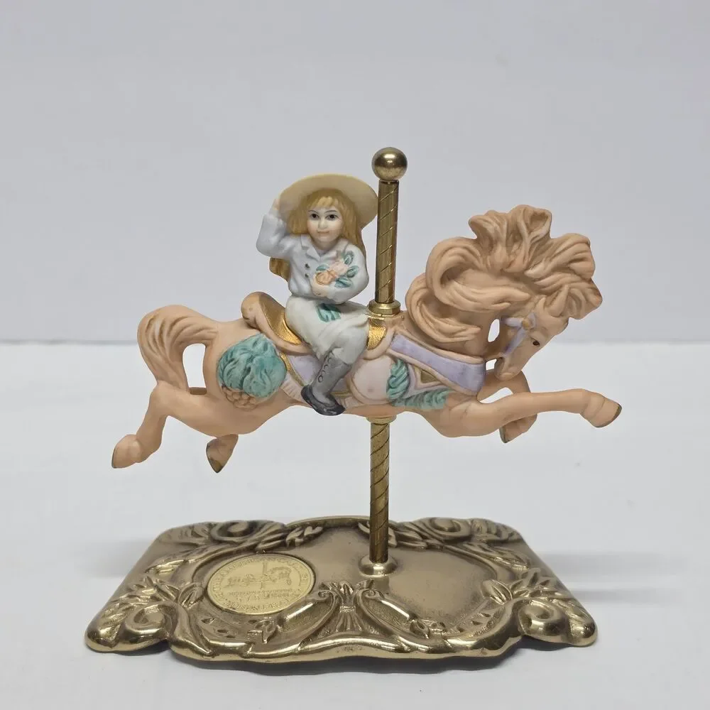 VTG American Carousel Horse by Tobin Fraley 3rd Edition Brass Stand Coin Inlay
